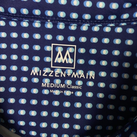 Mizzen + Main Polo Shirt Mens Medium Classic Fit Blue Geometric Golf Performance - Picture 7 of 12